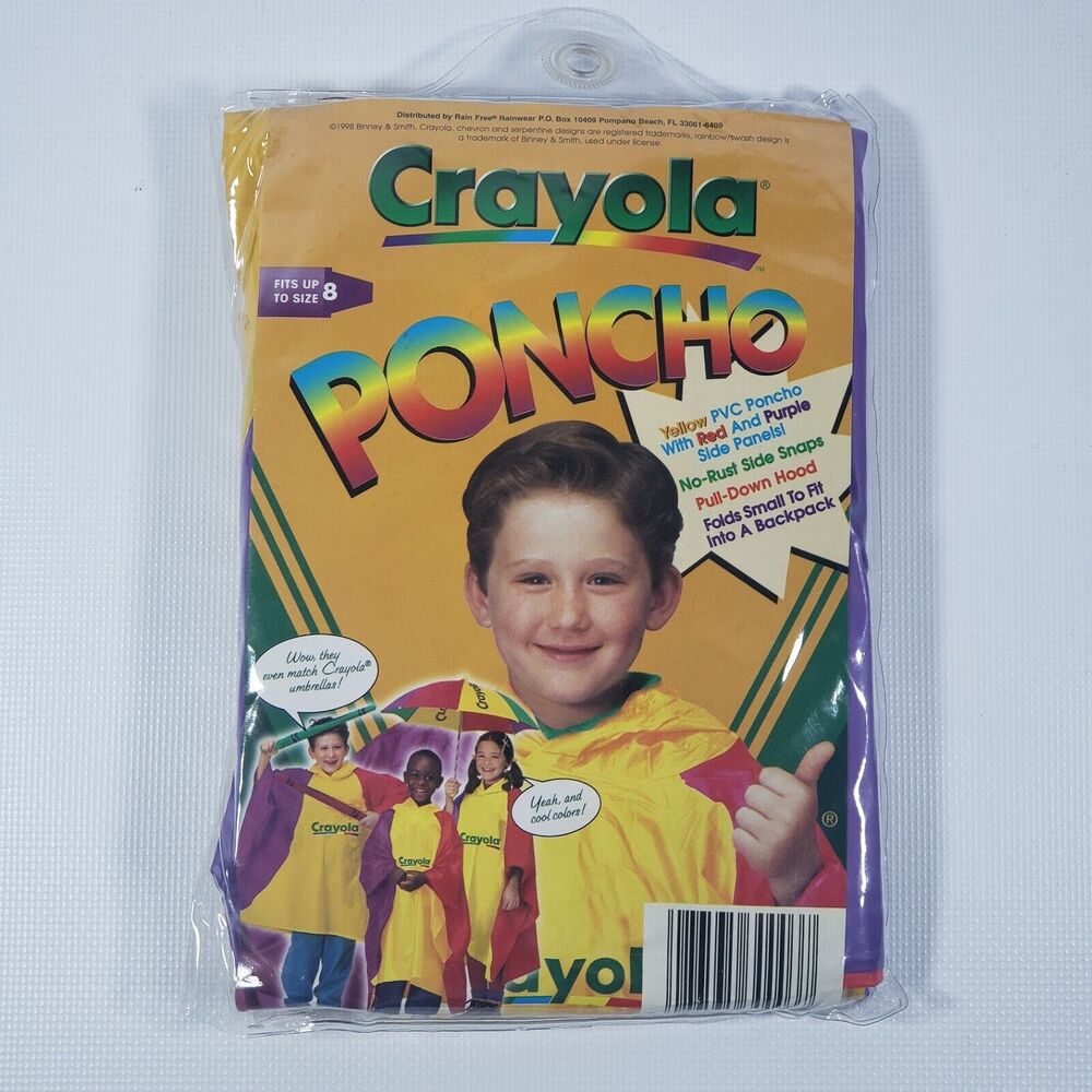 NEW Vintage Crayola Crayon Rain Coat Jacket Poncho Color Block Youth up to Sz 8